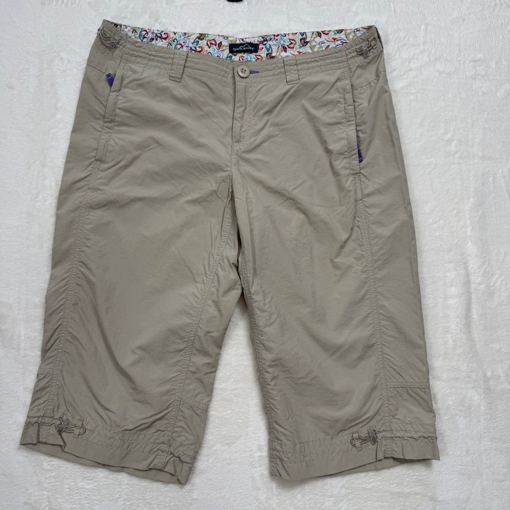 Eddie Bauer Capri Pants Womens 12P Khaki‎ Travex Hiking Nylon Cropped Cinch Hem